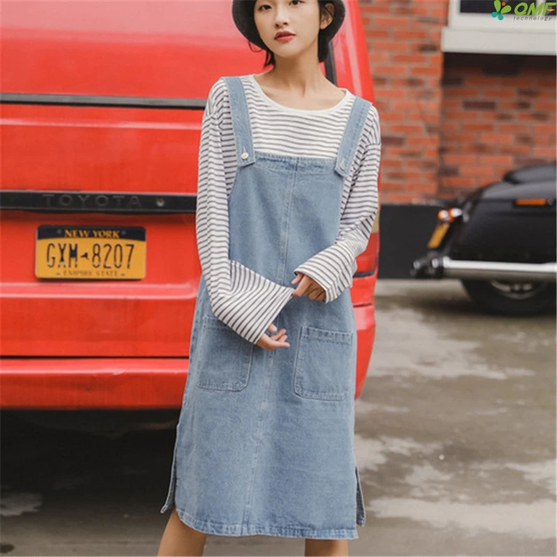 Korean Denim Strap Dress Loose Casual Spaghetti Strap Jeans Dress Fresh