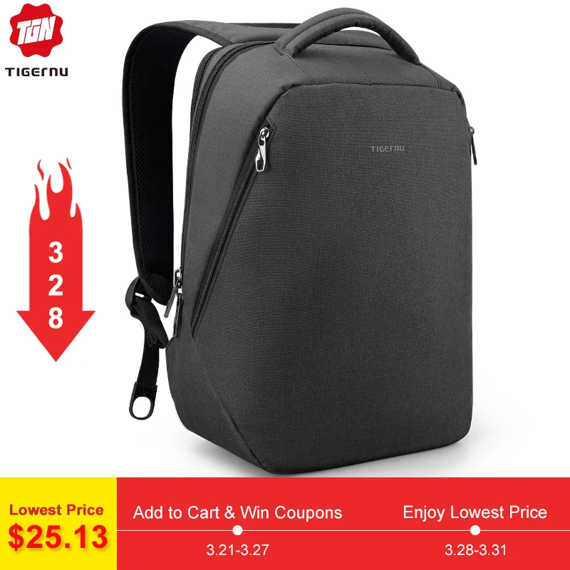 Tigernu Causal Hydrofuge Anti vol Hommes 15.6 pouces sacs à dos d’ordinateur portable 24L Cartable pour Garçons les Voyages D’affaires Mâle Mochilas