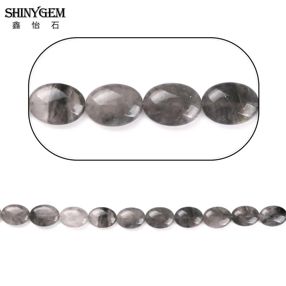 

ShinyGem 15*20mm/22*30mm Oval Natural Cloud Quartz Crystal Beads Black White Smooth Gem Stone Beads For Jewelry Making 5pcs/Lot
