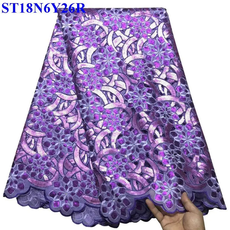 

2018 Latest Purple color French sequins Lace Fabric High Quality African Embroidered Tulle Lace Fabric For Wedding Dress KY001