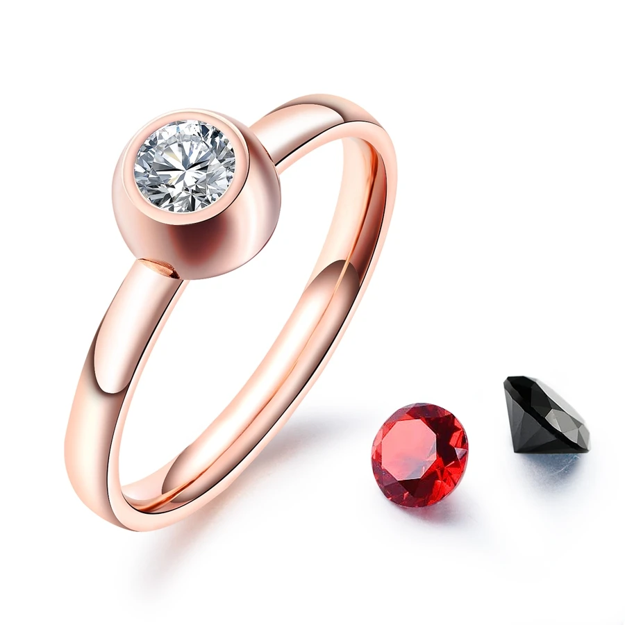 Hemiston Round CZ Stainless Steel Fine Ring For Women Rose Gold Color Party Finger Jewelry Gift Replaceable | Украшения и