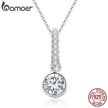 

BAMOER Elegant 925 Sterling Silver Simple Geometric Round Dazzling CZ Pendant Necklaces for Women Sterling Silver Jewelry SCN295