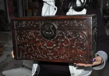 

christmas old Chinese huanghuali wood hand-carved dragons storage box Treasure container halloween