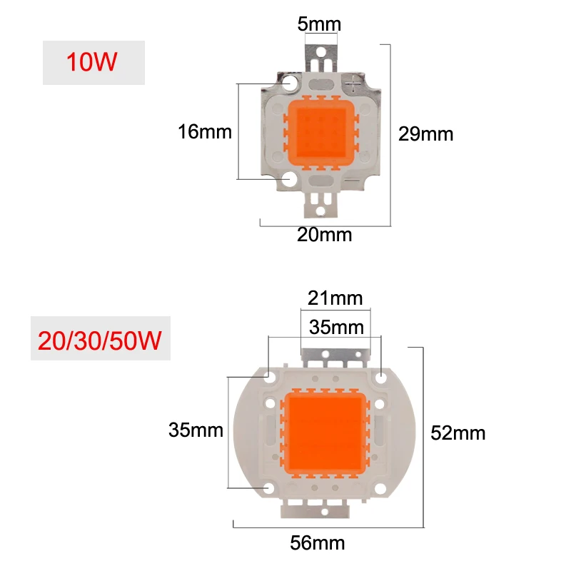 Светодиодный чип 10 Вт, 20 Вт, 30 Вт, 50 Вт, полный спектр, 380 нм~ 780 нм, высокая мощность, яркий светильник, 9-34 в, нужен драйвер, лучше для роста растений
