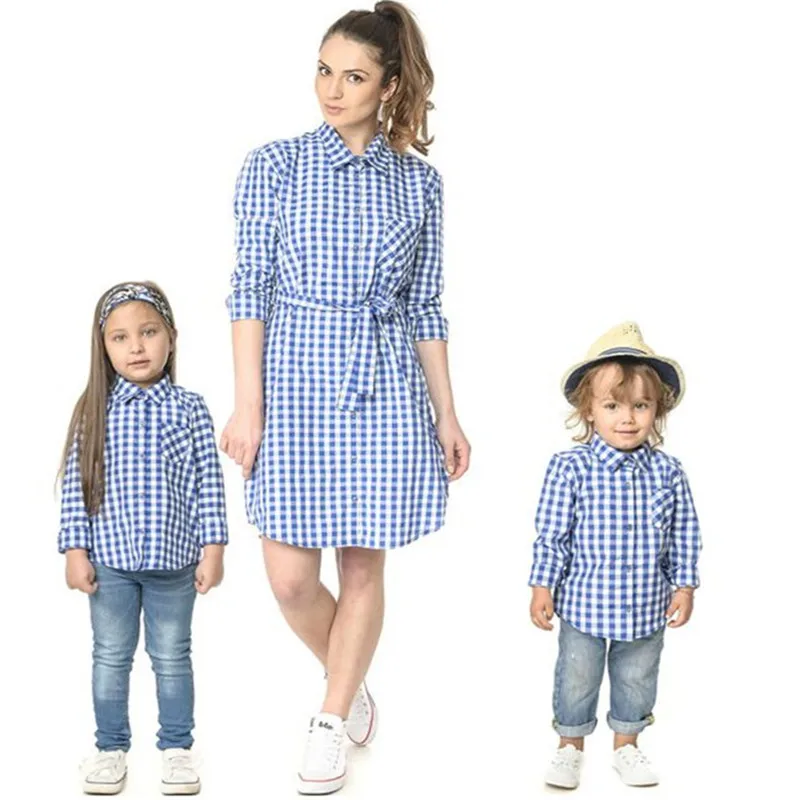 

Family Kits Casual Plaid Mom and Daughter Matching Clothes 2018 Hot Sale New Father and Son Fashion Family Wear Plaid Shirts