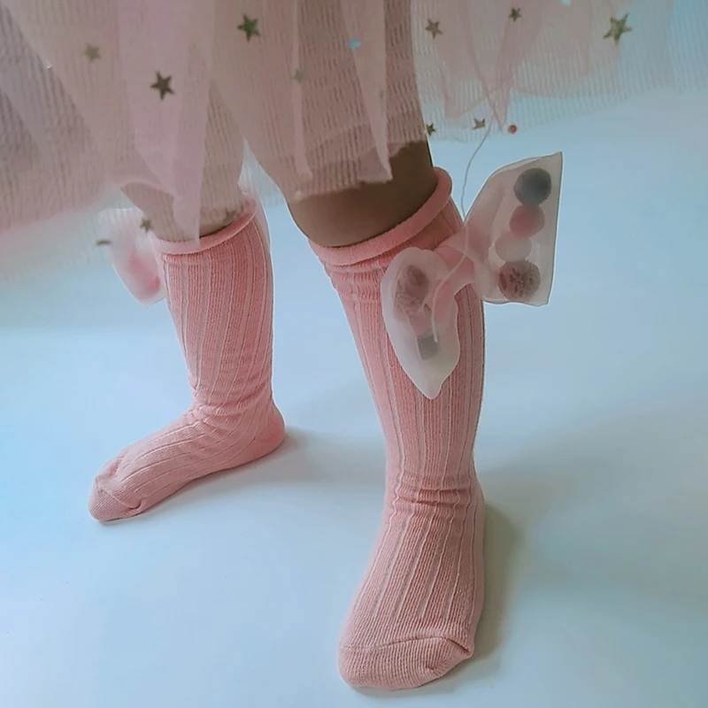 Детские носки с бантиками, гольфы для маленьких девочек Теплые носки для детей, хлопковый для новорожденных ярких цветов носки для малышей