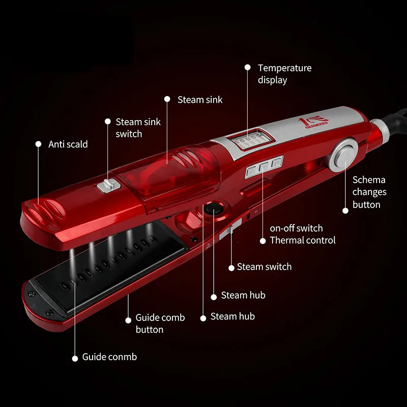 Профессиональный паровой выпрямитель для волос Расческа плоский утюг керамический сухой влажный пар спрей выпрямитель для волос ЖК-парикмахерский инструмент