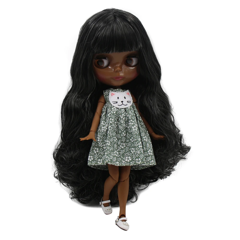 

Blyth nude doll super balck Darkest skin tone 30cm black mixed color curls hair joint body icy sd high quality gifts toy