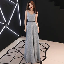Weiyin сексуальные длинные вечерние платья с глубоким v-образным вырезом, а-силуэт, блестящие платья с блестками для особых случаев WY1264 robe de soiree