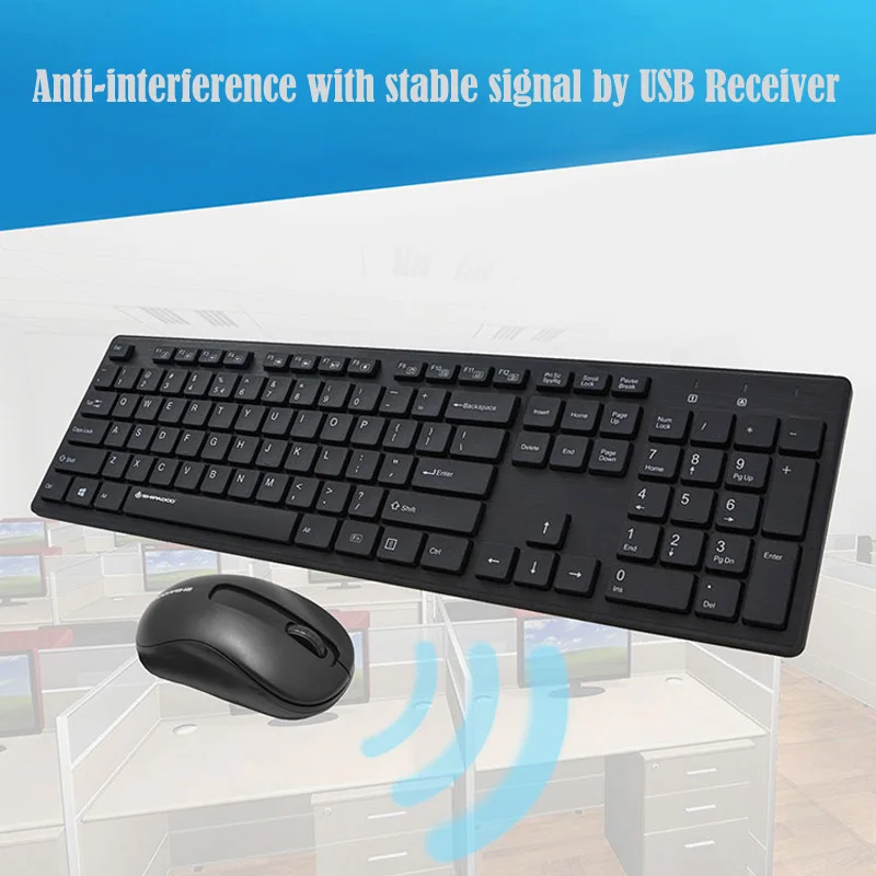 W1060 2,4 ГГц Беспроводная клавиатура, мышь, тонкая эргономичная мультимедийная клавиатура, 104 клавиш, USB приемник, 10 м Диапазон для рабочего стола/ноутбука