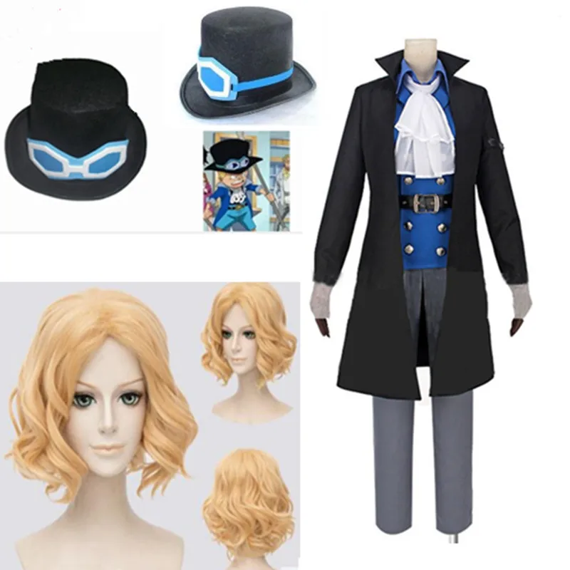 

Full set One Piece Sabo Cosplay Costume black with hat All Size Custom Made includes cosplay wig and hat
