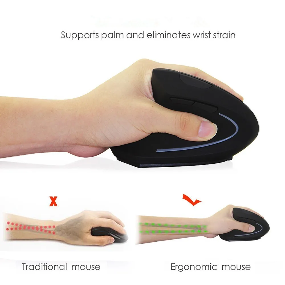 CHYI Wireless Left Handed Vertical Mouse Ergonomic Design 2.4G USB Optical Computer Gamer Mice