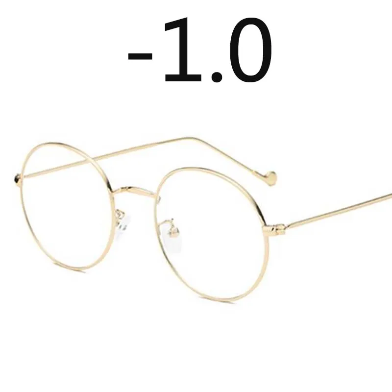 Женские круглые металлические очки, оправа с градусом, мужские ультралегкие готовые очки для близорукости-0,5-1-1,5-2-2,5-3-3,5-4-4,5-5-6 - Цвет оправы: gold frame -1.0