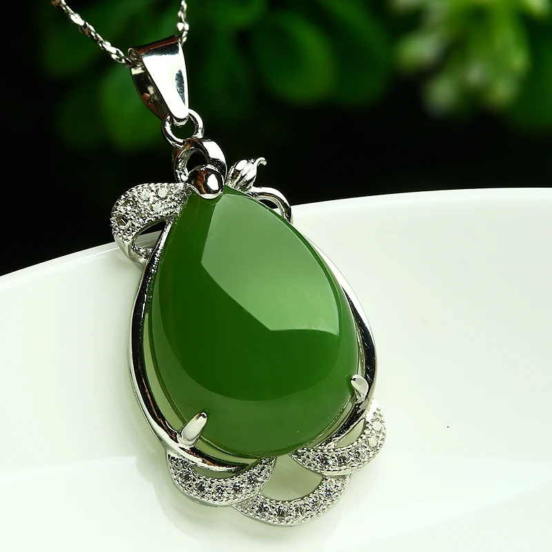 Genuine Hetian jade Jasper Pendant natural water spinach green jade egg
