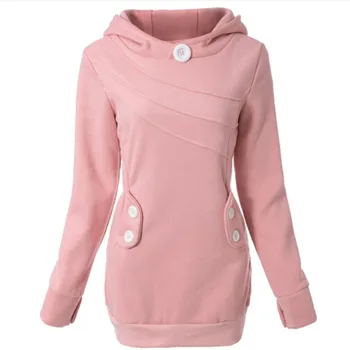 

Spring Hoodies Women Sweatshirts Casual Hooded Button Pocket Splicing Long Sleeves Thickened Loose-Fitting Women's Hoodie