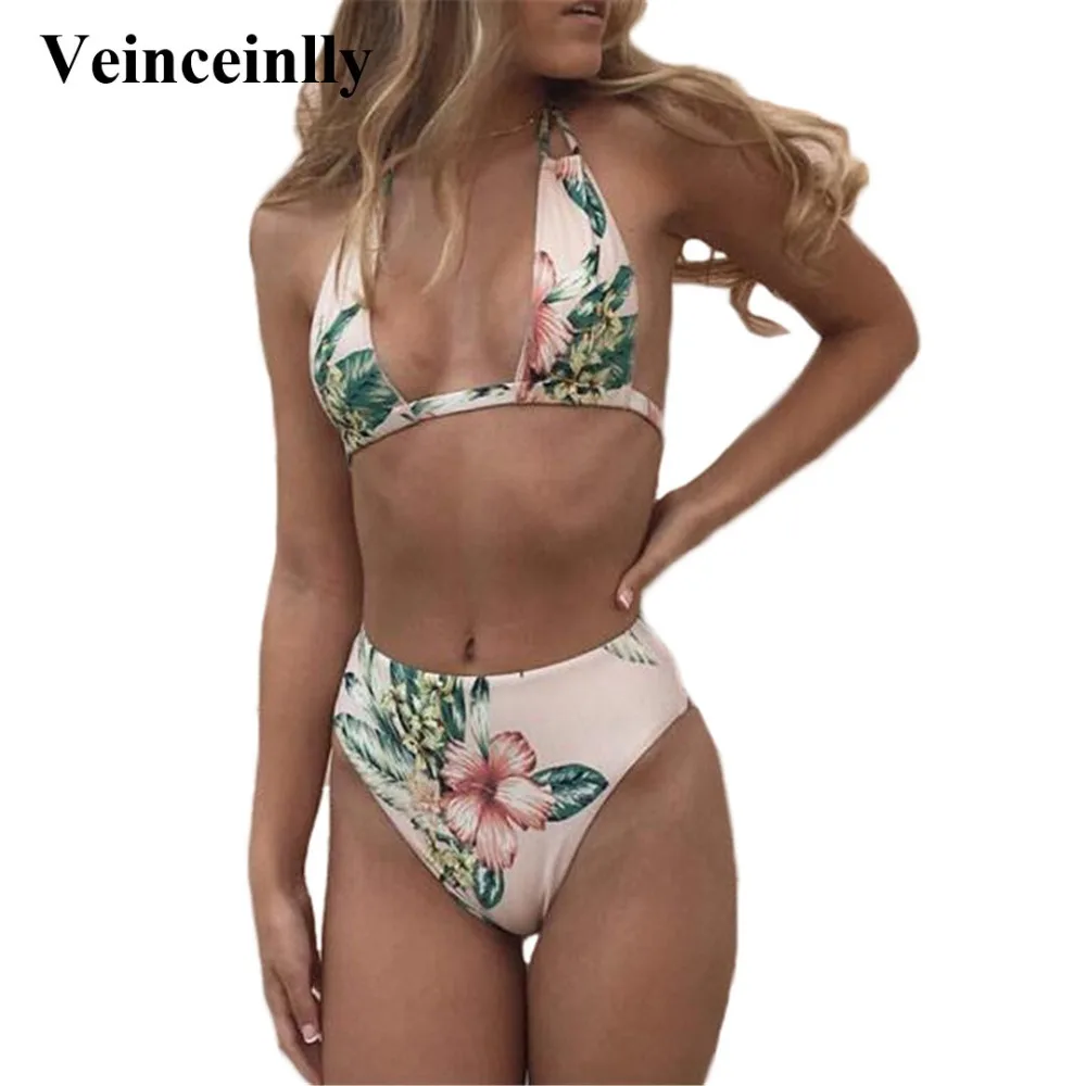 4 colors 2018 Sexy Floral bikini set halter Swimwear female swimsuit