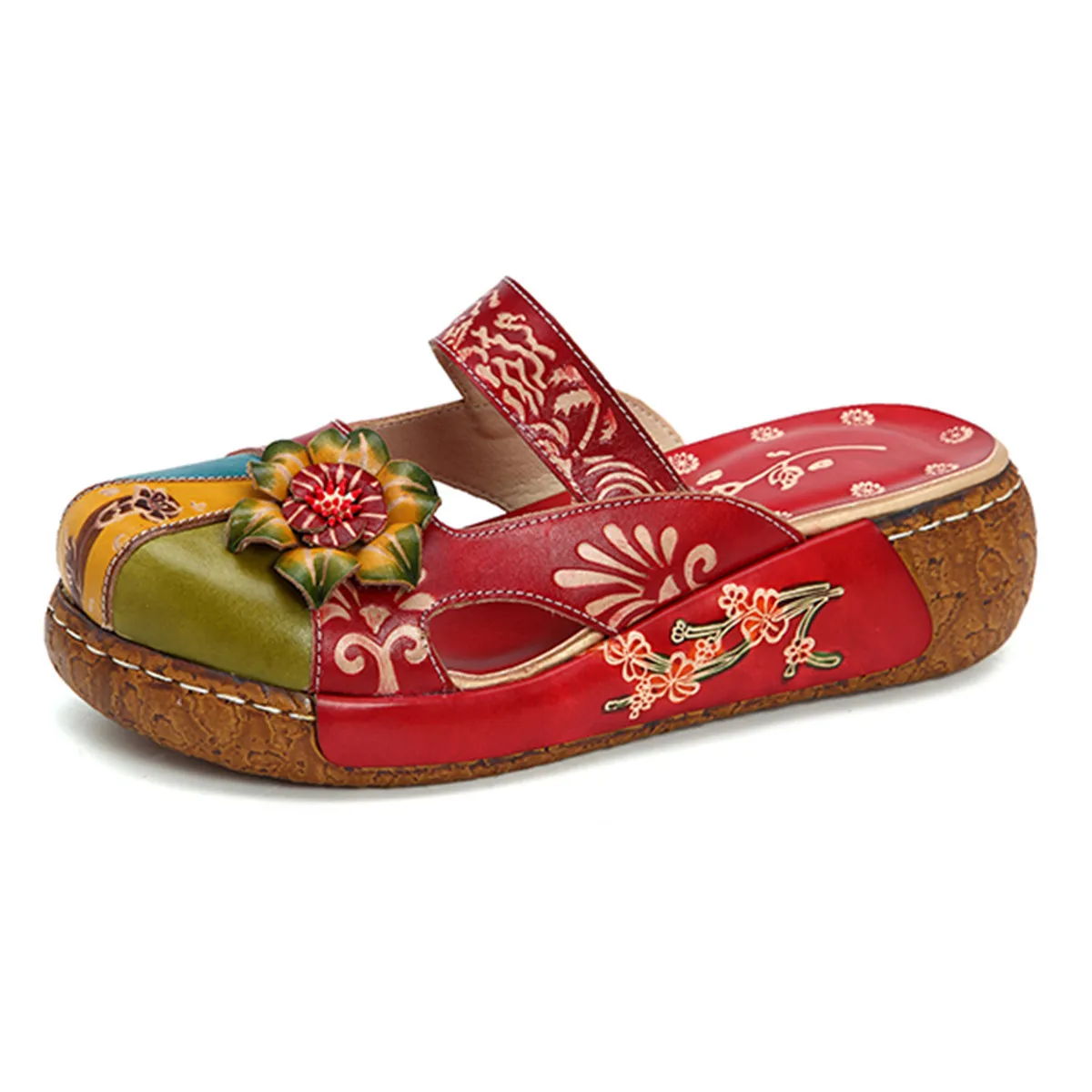 

Allwesome Retro Appliques Slippers Genuine Leather Women Summer Ladies Shoes Woman Flower Bohemia Flip Flop Platform Sandals