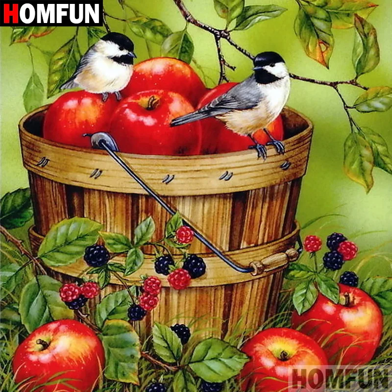 

HOMFUN 5D DIY Diamond Painting Full Square/Round Drill "Bird apple" 3D Embroidery Cross Stitch gift Home Decor A08134