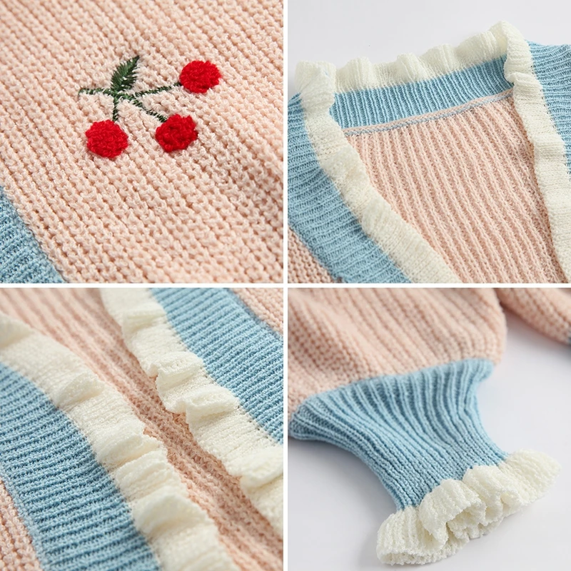 Женский Осенний тонкий свитер, кардиганы размера плюс, милый свитер в стиле пэчворк с вышивкой Starwberry, вязаная одежда, женские топы