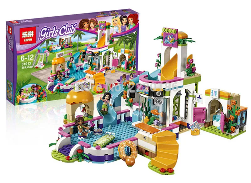 

Model building kits compatible with lego city girls friends Heartlake Summer Pool 3D blocks Educational model building toys