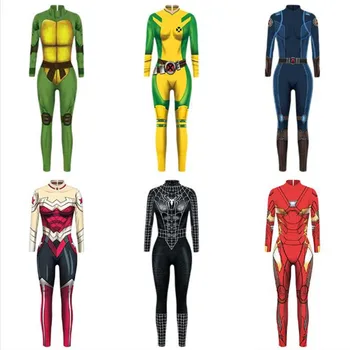 

2019 Fashion Long Sleeve Bodycon Female Jumpsuit Women Jumpsuit 3D Digital Print Zipper Skinny Rompers Womens Red Dropshopping