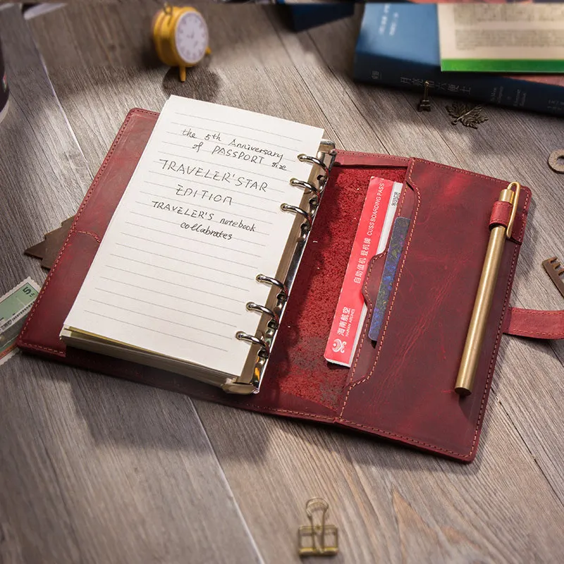 Многофункциональный винтажный кожаный дизайнерский блокнот для путешественника, Дневник для путешествий, ручная работа, блокнот-планировщик, А5 - Цвет: Crazy horse red