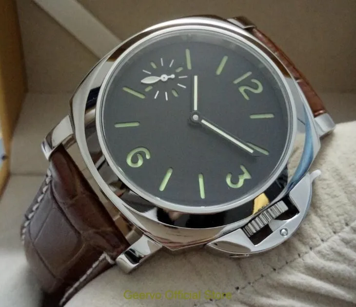 44 мм GEERVO с черным циферблатом азиатские 6497 17 jewels механические мужские часы с ручным заводом зеленые светящиеся механические часы 096A