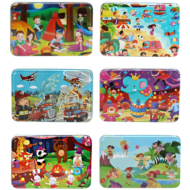 New 60 Pieces Wooden Puzzle Educational Toys for Children Cartoon Animal Wood Puzzles Kids Baby Christmas Gift with Iron Box 3