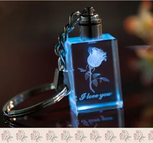 

20pcs Luminous Rectangle Crystal Glowing Rose Key Chains Colorful Key rings Souvenir Small gifts Keychain 3.0*2.0*1.2cm