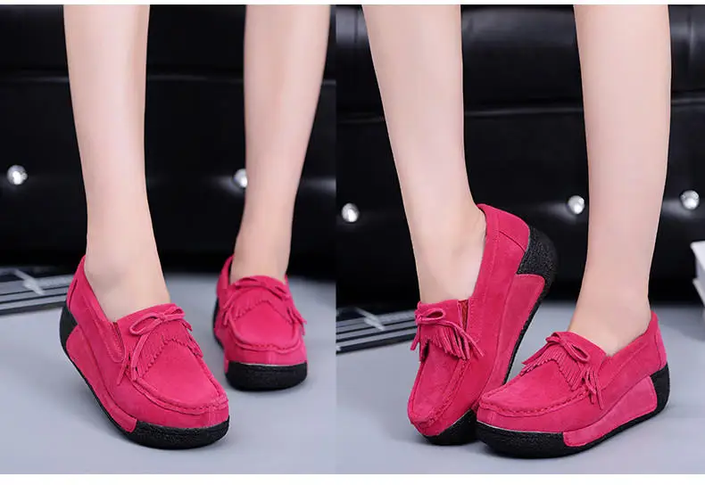 Spring Women Flats Shoes Platform Sneakers Shoes Leather Suede Fringe Loafers Slip On Flats Heel Creepers Ladies Shoes Moccasins