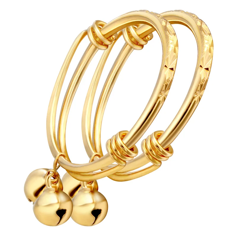 hengcreation 1 Pair Adjustable Bell Bangles for Baby / Kids Ethiopian