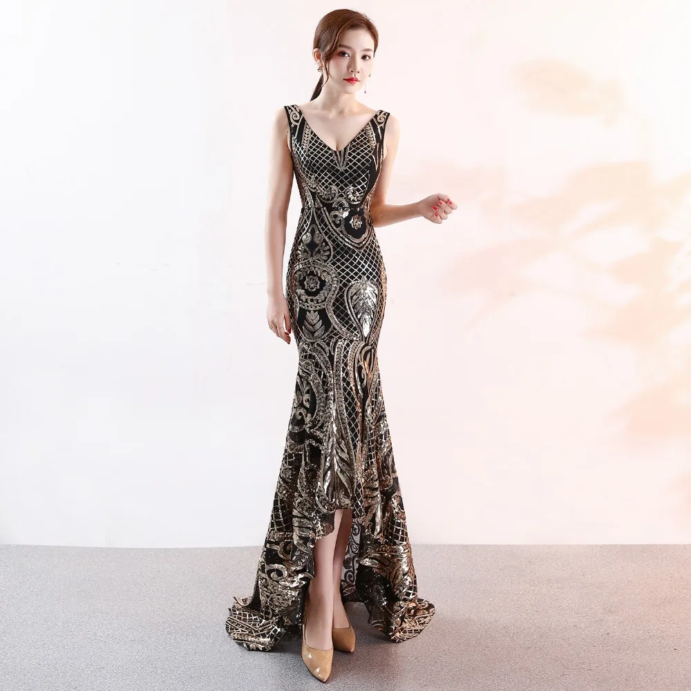 

Sequin Black V-neck Long Party Dress Women Sexy Sleeveless Backless Bodycon Wrap Dress Summer Elegant Golden Maxi Dress vestidos