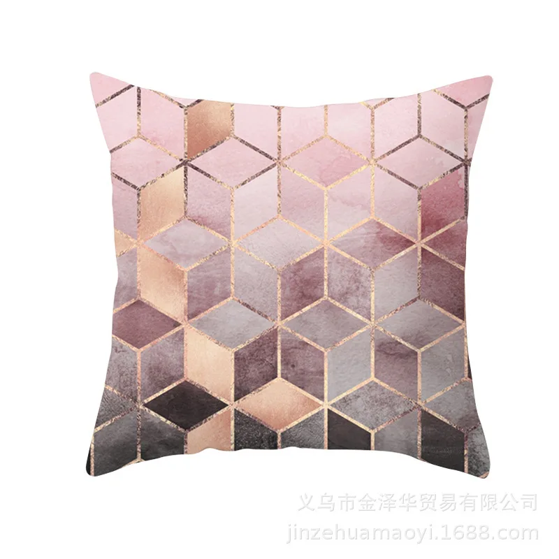 Modern Concise Pillow Cover Case Office Cushion Set Pink Colour Geometry Printing Decoration Home Furnishing Articles - Цвет: 16