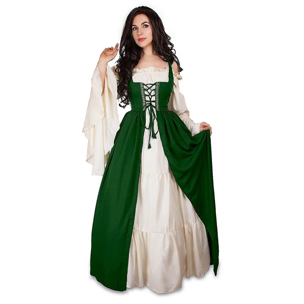 

Women Medieval Victorian Halloween Dress Ladies Square Collar Bandage Corset Renaissance Vintage Dresses Cosplay Costume Vestido
