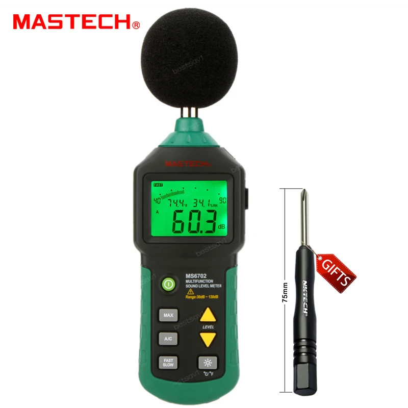

MASTECH MS6702 Digital Sound Level Meter Noise Meter dB Decible Meter Tester Temperature Humidity Meter Thermometer