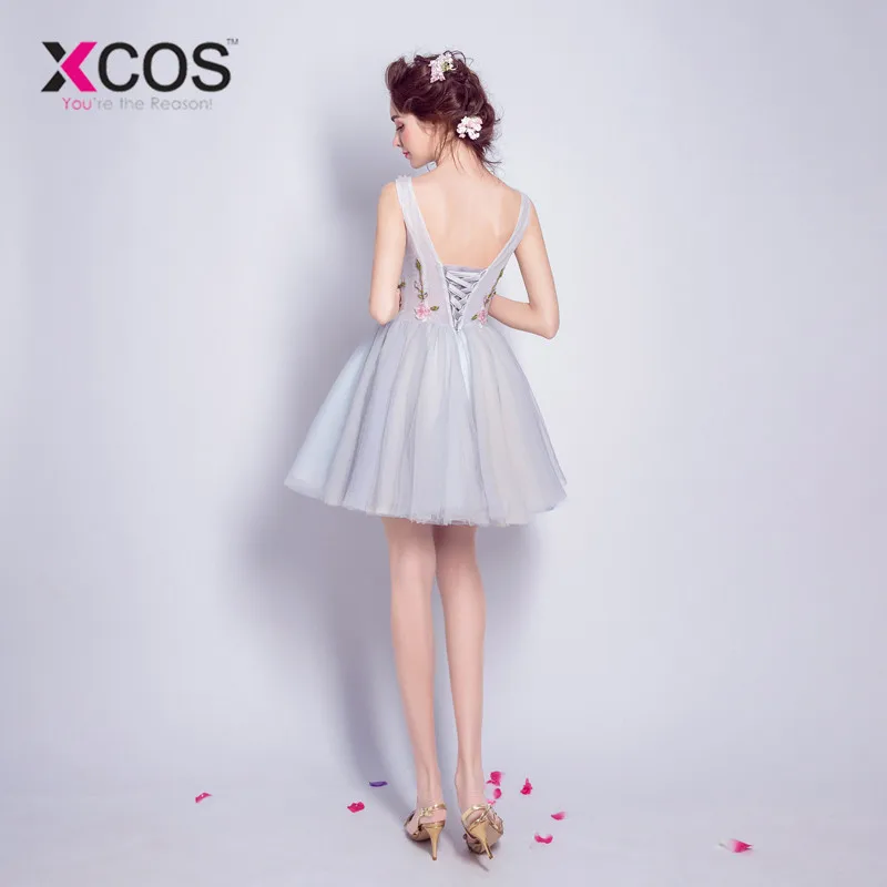 XCOS серые короткие платья для выпускного бала Платья с цветочным принтом Vestidos De