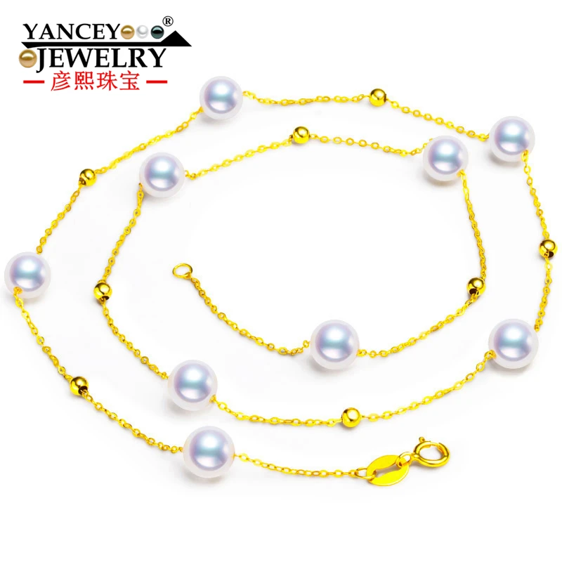 

YANCEY Hot+ Stars round pearls, bright luster, fashion elegant Akoya pearl necklace lady, 18k gold, clavicle chain