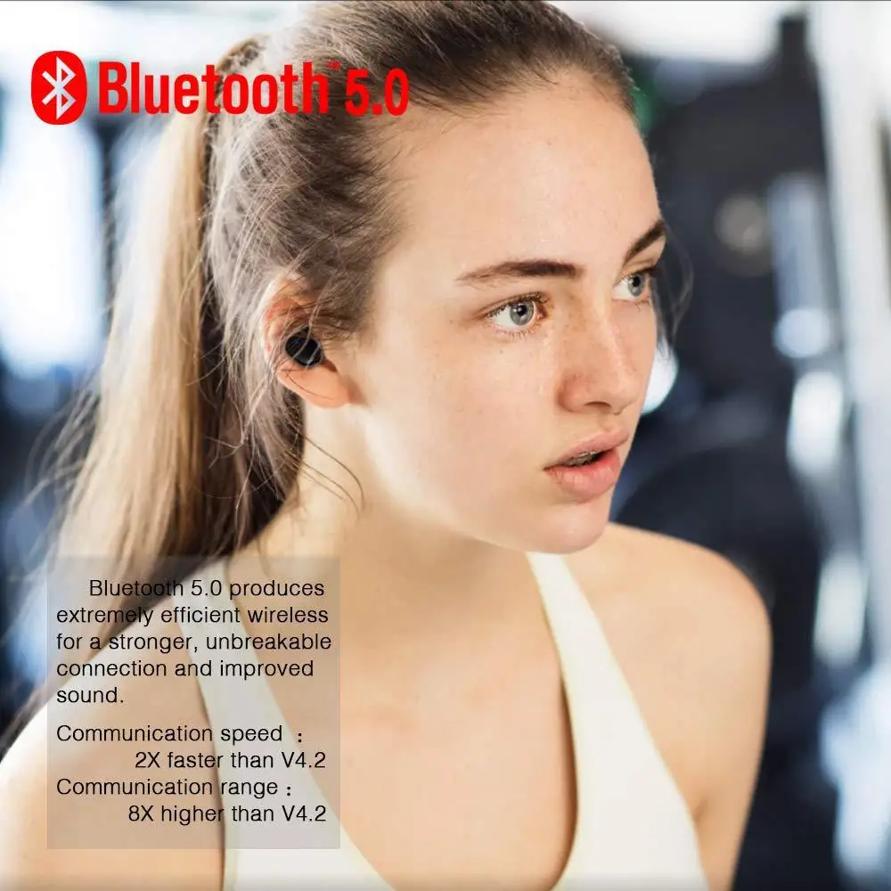 TWS Bluetooth гарнитура 5,0 мини беспроводной сенсорный офис спорта, питания, стерео Bluetooth, с зарядным устройством
