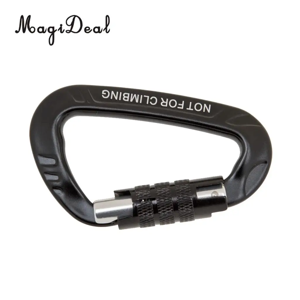 MagiDeal Portable 12KN D Shape Carabiner Screw Locking Clip Hook Self Locking Snap Keychain for Camping Hammock Hanging Black