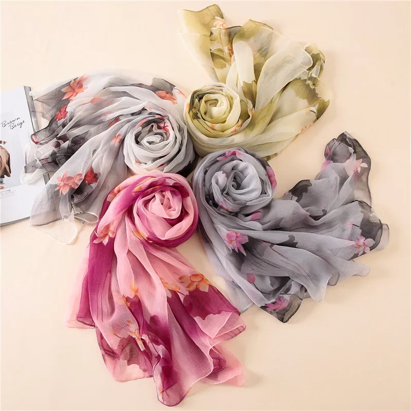 Модные шелковые шали для женщин шарф цветочный принт пляжные пашмины шарфы солнцезащитный палантин бандана