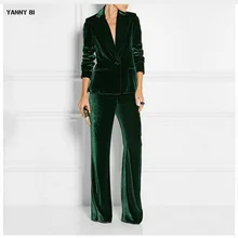New Elegant Pant Suits Slim Women Office Business Suits Formal Work Wear 2 Piece Sets Dark Green Velvet Ladies Trouser Suits New Elegant Pant Suits Slim Women Office Business Suits Formal Work Wear 2 Piece Sets Dark Green Velvet Ladies Trouser Suits