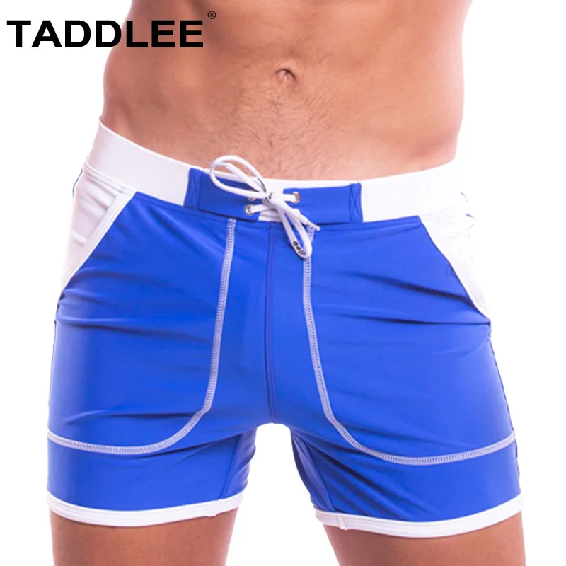 

Taddlee Brand Sexy Swimwear Mens Swimsuits Solid Swim Boxer Trunks Surf Board Briefs Bikini Bathing Suits with Pockets Quick Dry