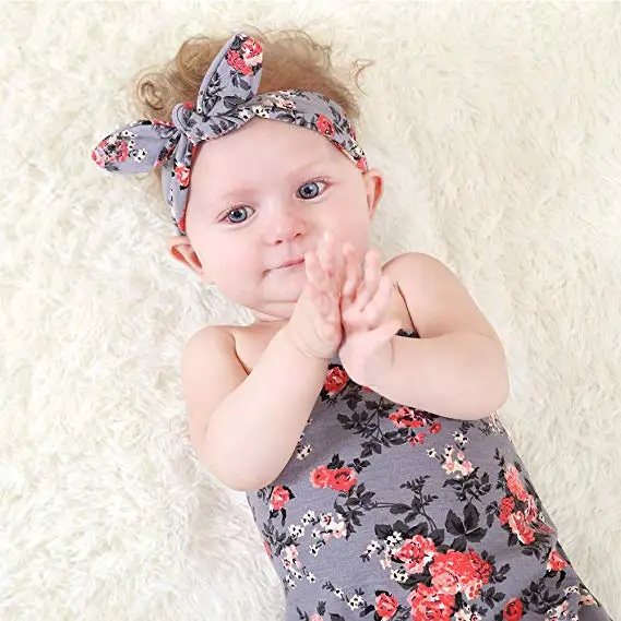 

Baby Swaddle Blanket Newborn Receiving Blanket Flower Printed Newborn Baby Swaddling with Rabbit Ear Headbands