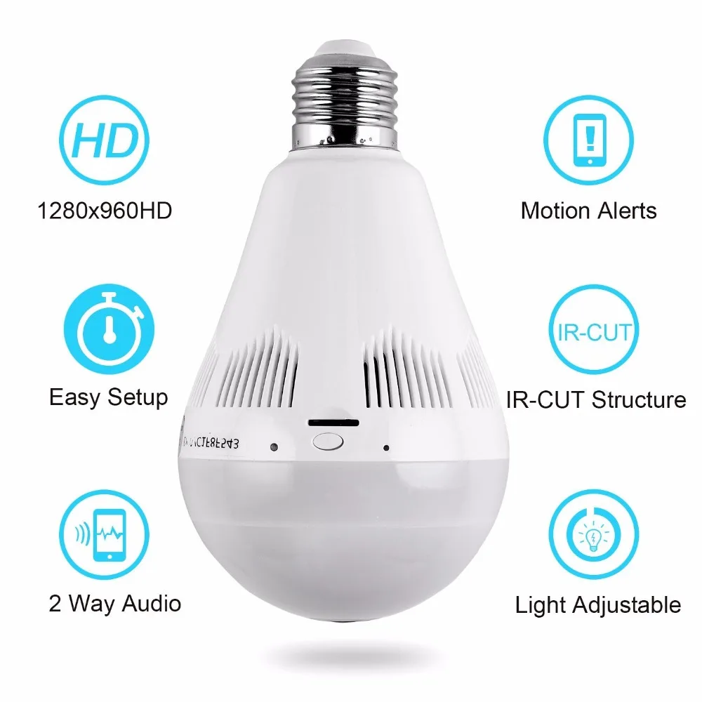 Kopen WIFI IP led verlichting lamp CCTV camera 360 graden Panoram fisheye 1.3MP nachtzicht infrarood draadloze