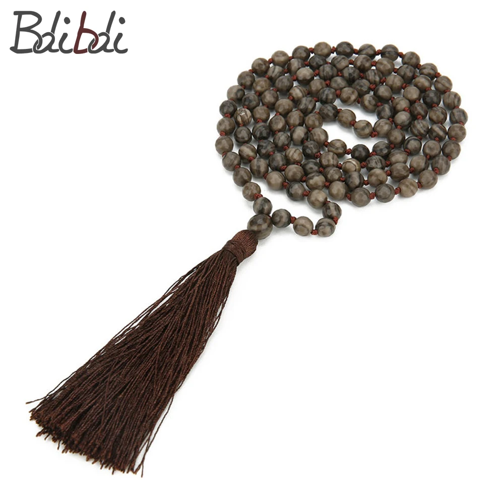 Balibali Frosted Matte Amazon Stone Beaded Necklace Women Cut Faceted Bead Tassel Charm Long collar mujer Men Bohemian | Украшения и