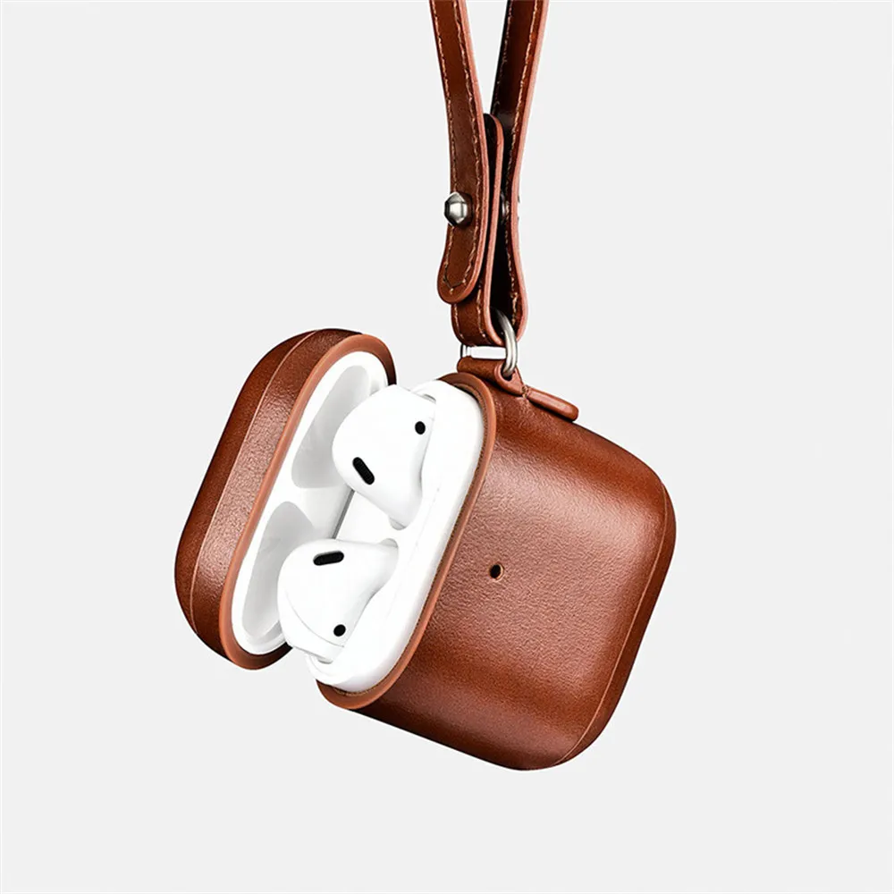 Кожаный чехол для Apple Airpods 2 Airpods 1 защитный чехол винтажный дизайн для наушников кожаный чехол светодиодный светильник - Цвет: brown