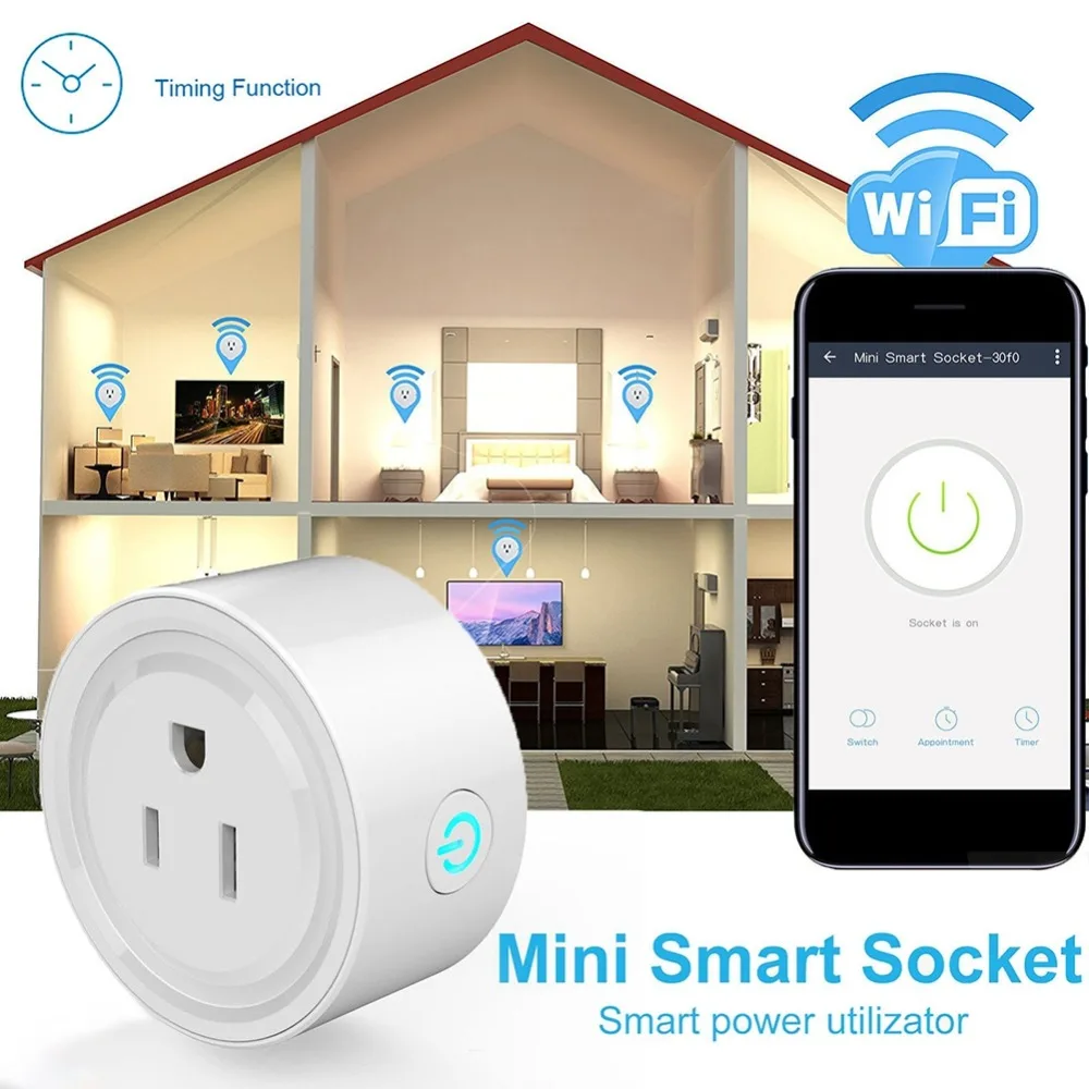 

Mini Smart Socket Wifi Electrical Socket Timer US Plug Wifi Remote Socket Remote Control Power Strip Timing Switch Plugs Adaptor