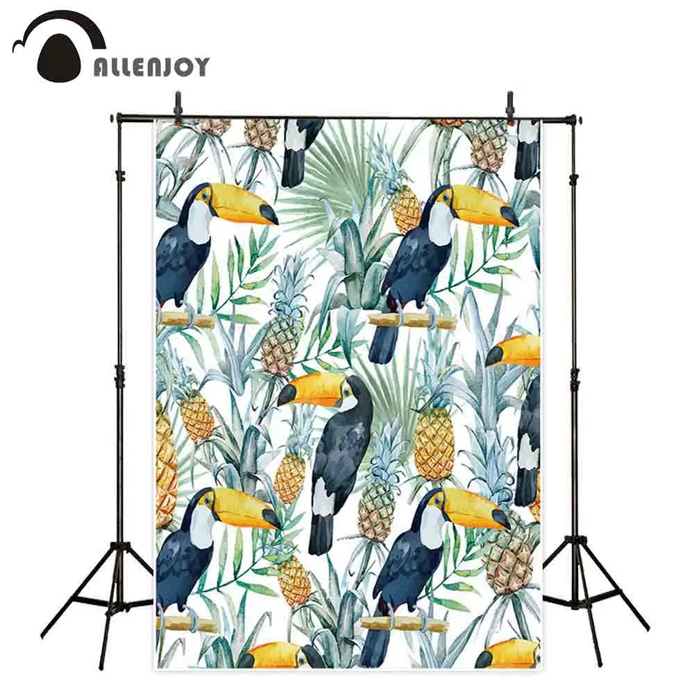 Allenjoy photography Summer background painting toucan palm leaves pineapples backdrop photophone photocall photo studio prop