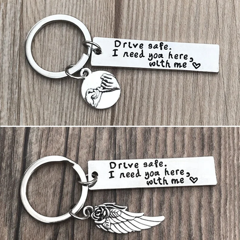 

4 Styles Personalized Keychain Wing Drive Safe Boyfriend Gift Couples Key Chain Husband Key Fob Ring