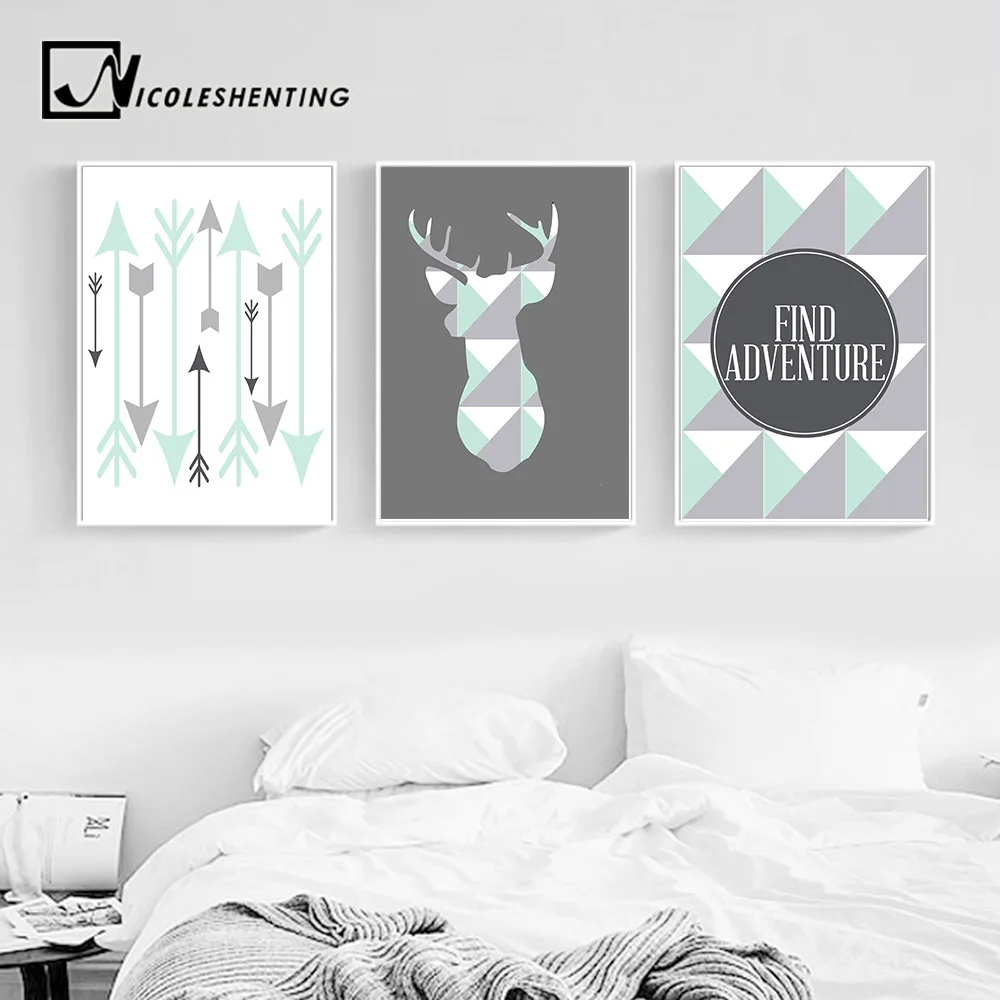 

Geometric Deer Arrow Wall Art Canvas Posters Prints Nordic Style Abstract Painting Wall Pictures for Living Room Tribal Decor